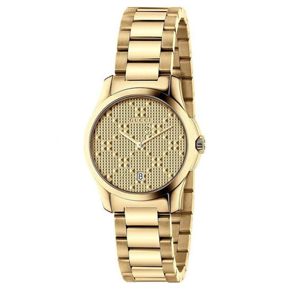 Gucci Women’s Swiss Made Quartz Stainless Steel Gold Dial 27mm Watch YA126553