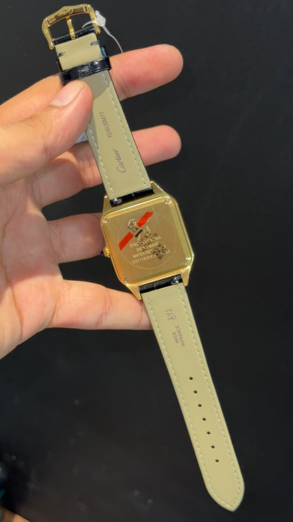 Cartier Santos | Gold Case | Black Dumont Strap | White Dial