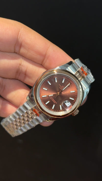 Datejusy | 36mm | Plain Bezel | Rose Two Tone  | Choco Brown Dial