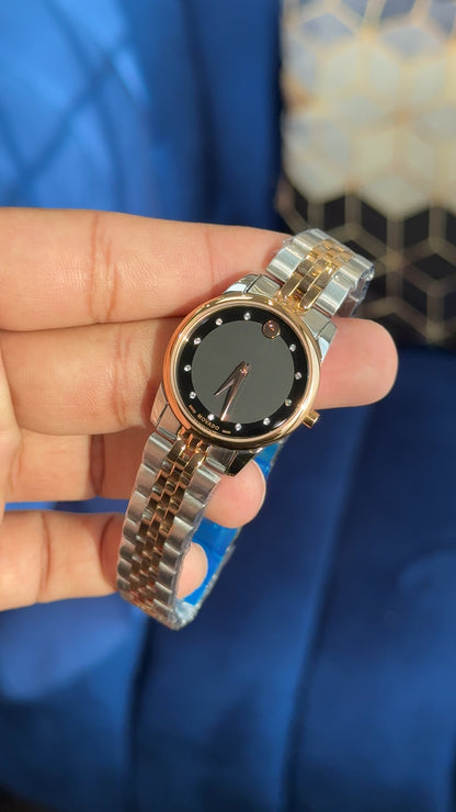 Movado | Women |Rose Two Tone | Diamond Digit | Black Dial