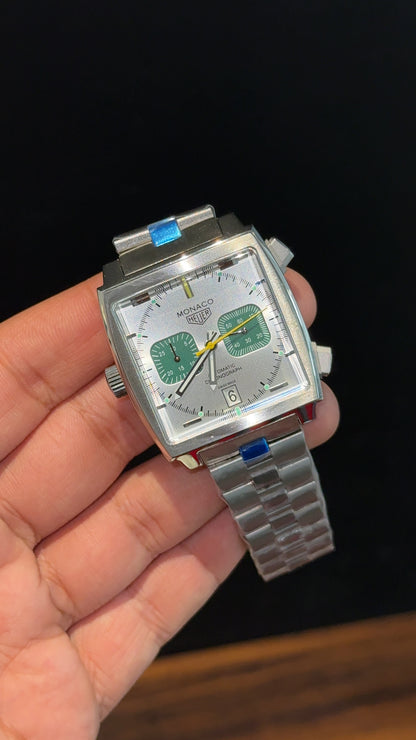 Tag Monaco | Silver Chain | Green Chrono | Silver Dial
