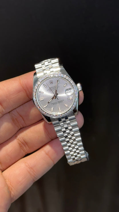 Premium DateJust | Eveline | Diamond Bezel | 30mm | Women | Silver Chain | Silver Dial