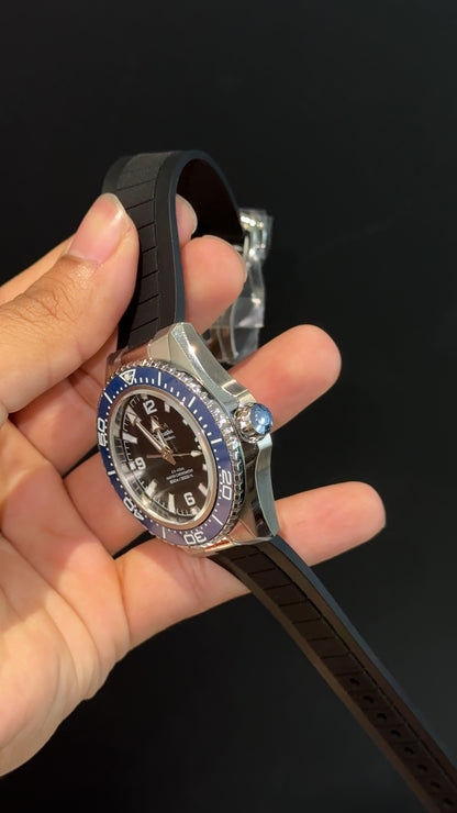 Omega Seamaster| Blue Bezel Planet Ocean | Black Silicone Strap | Black Dial