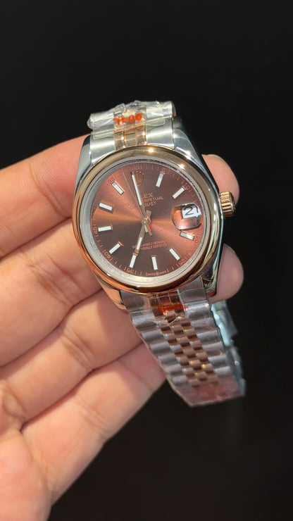 Datejusy | 36mm | Plain Bezel | Rose Two Tone  | Choco Brown Dial
