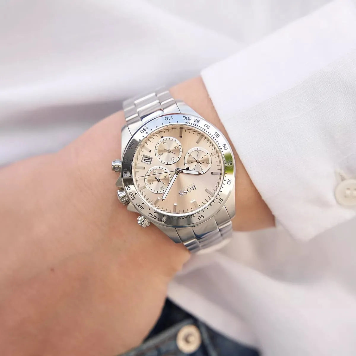 Hugo Boss Women’s Chronograph Quartz Silver Stainless Steel Beige Dial 38mm 1502615