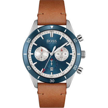 Hugo Boss Men’s Quartz Lather Strap Blue Dial 44mm Watch 1513860