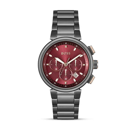 Hugo Boss Men’s Chronograph Quartz Gunmetal Stainless Steel Red Dial 44mm 1514000 - twentyfour
