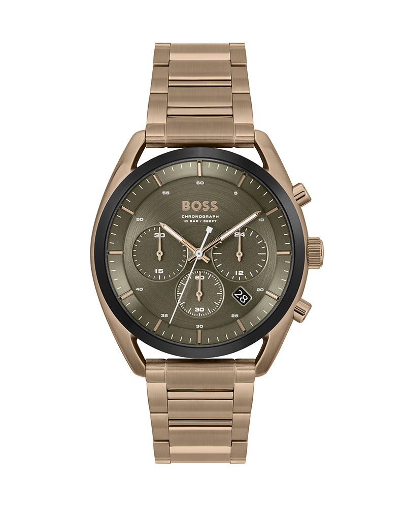 Hugo Boss Men’s Chronograph Quartz Beige Stainless Steel Olive Green Dial 44mm 1514094