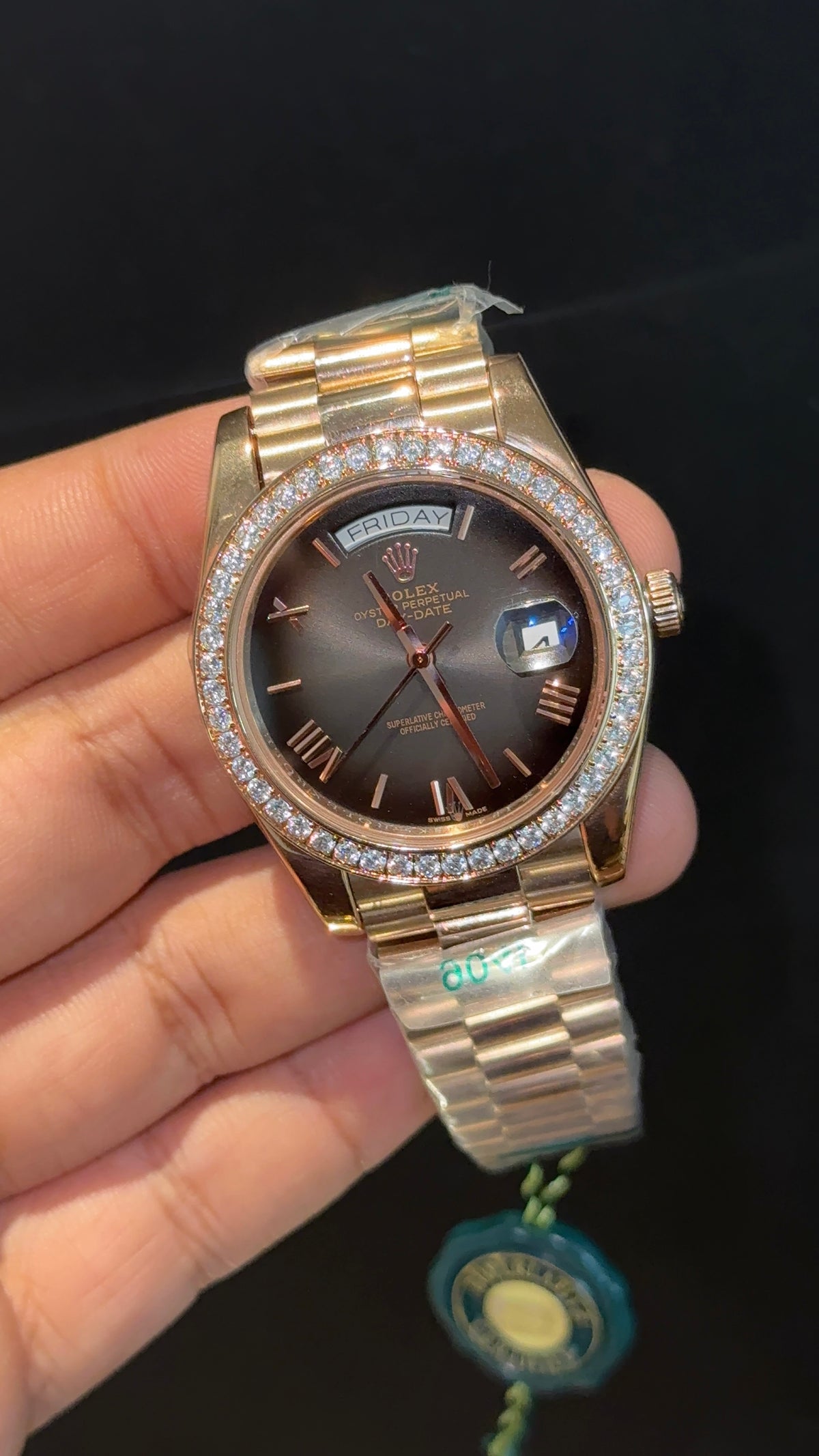 DayDate | Diamond Bezel | Rose Chain | Smokey Dial