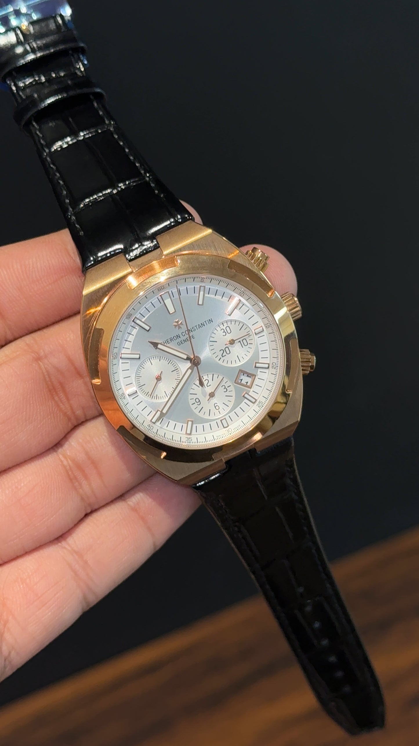 Vacheron Constantin | Rose | Black Leather Strap | Chrono | White Dial