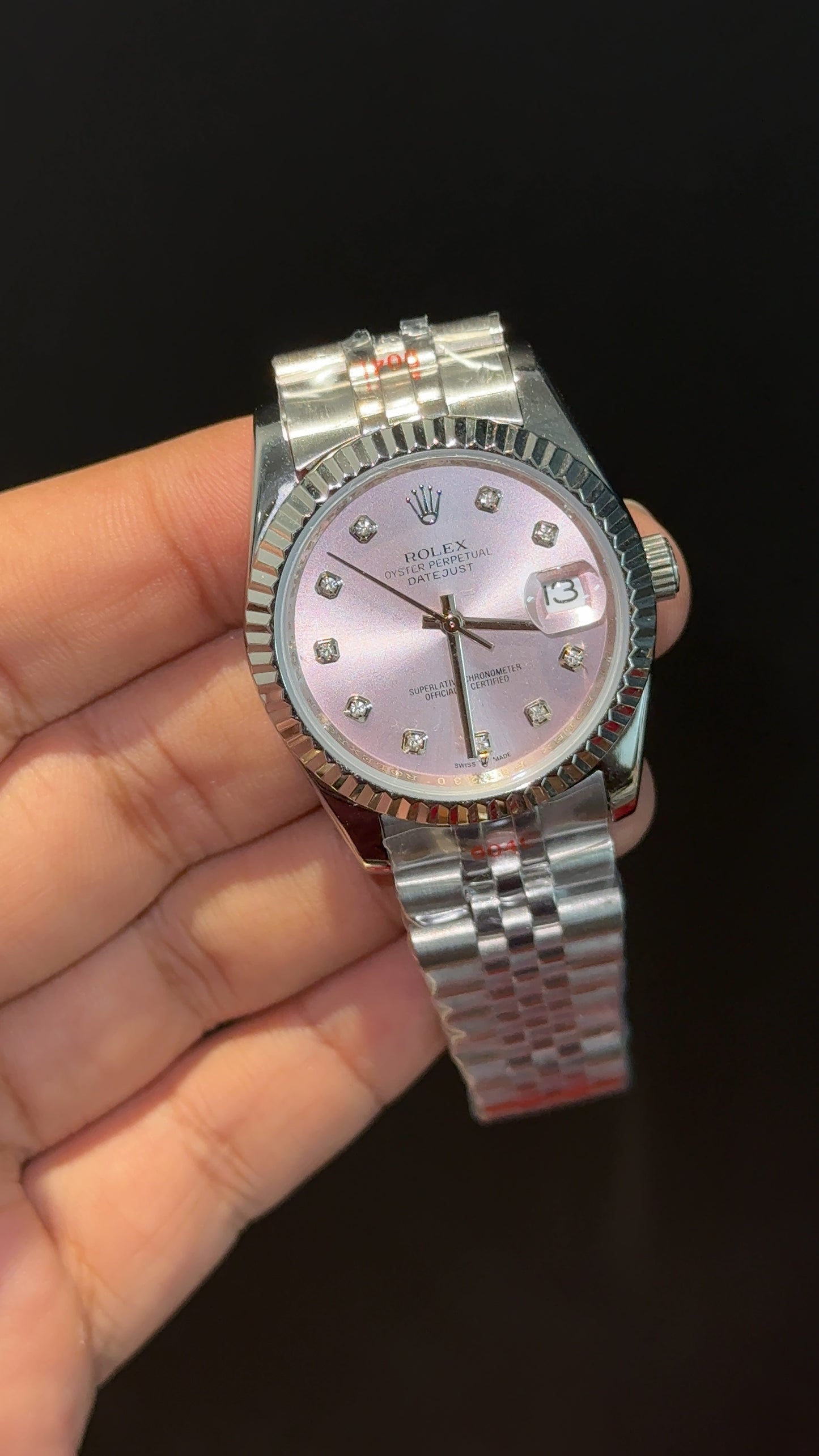 Datejusy | 36mm | Silver Chain | Light Pinkish Diamond Dial