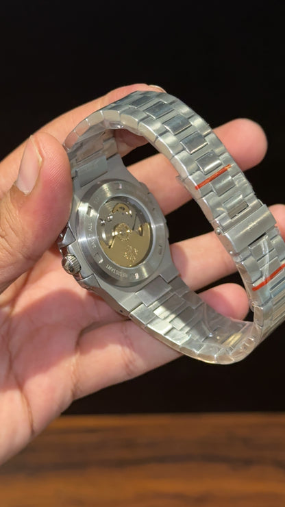 Pp Auto | Silver Chain | Blue Diamond Bezel | Blue Digits | Black Dial