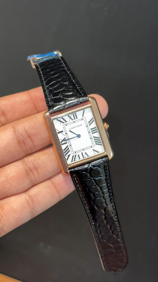Cartier Tank | Rose | Black Leapord Strap | White Dial