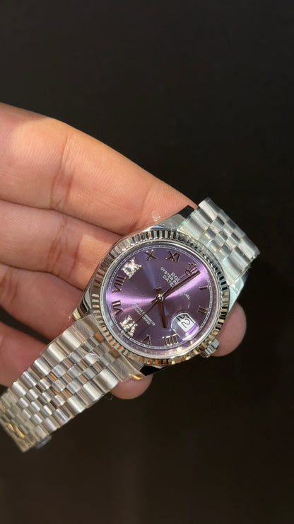 Premium DateJust | 36mm | Silver Chain | Purplish Index Dial