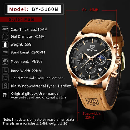 BENYAR BY-5160L RGBBN | Moonphase Chronograph Watch - twentyfour