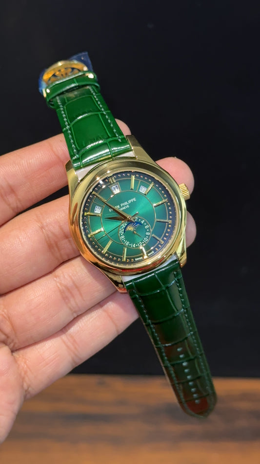 Pp Auto | Annual Calendar Edition | Gold | Green Strap | Green Dial - twentyfour