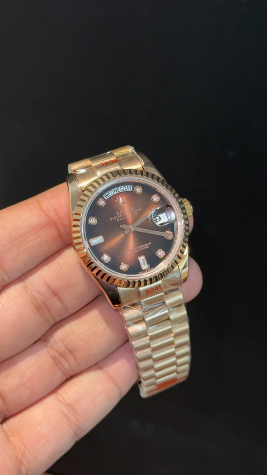 Daydate | 36mm | Rose Chain | Diamond Digit | Gradient Brown Dial - twentyfour