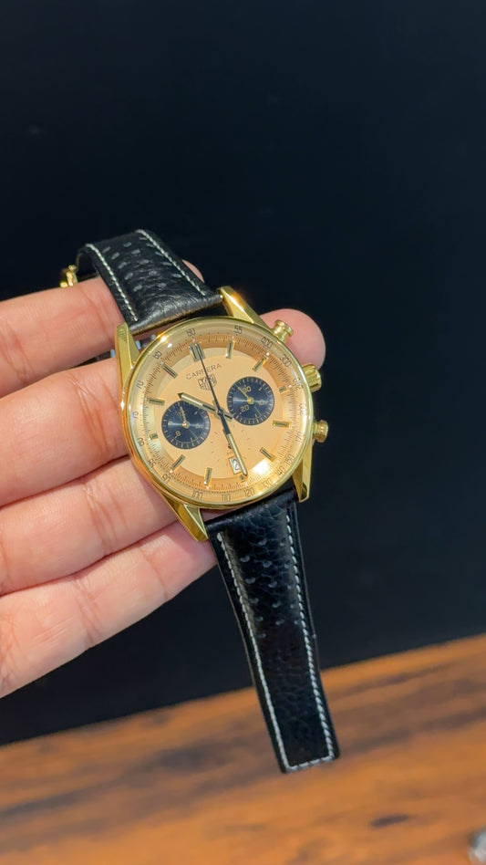 Tag Carrera | Black Strap | Gold Bezel | Black Chrono | Gold Dial