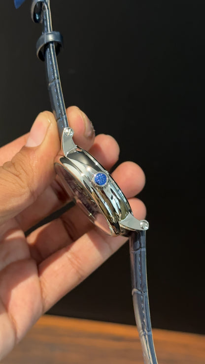Pp Auto | Gold Skeleton Machine | Blue leather strap | Transparent Gold Dial