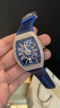 Premium Franck Muller | Vanguard V45 Edition | Yachting Rose Diamond Case | Blue Leather Strap | Blue Dial