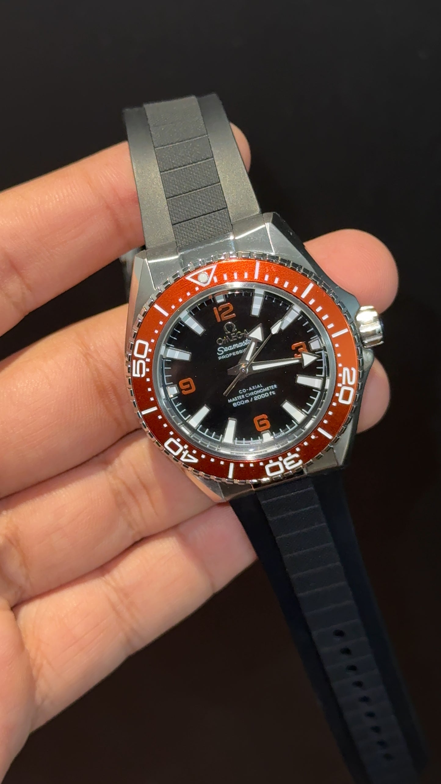 Omega Seamaster | Orange Bezel | Planet Ocean | Black Silicone Strap | Black Dial