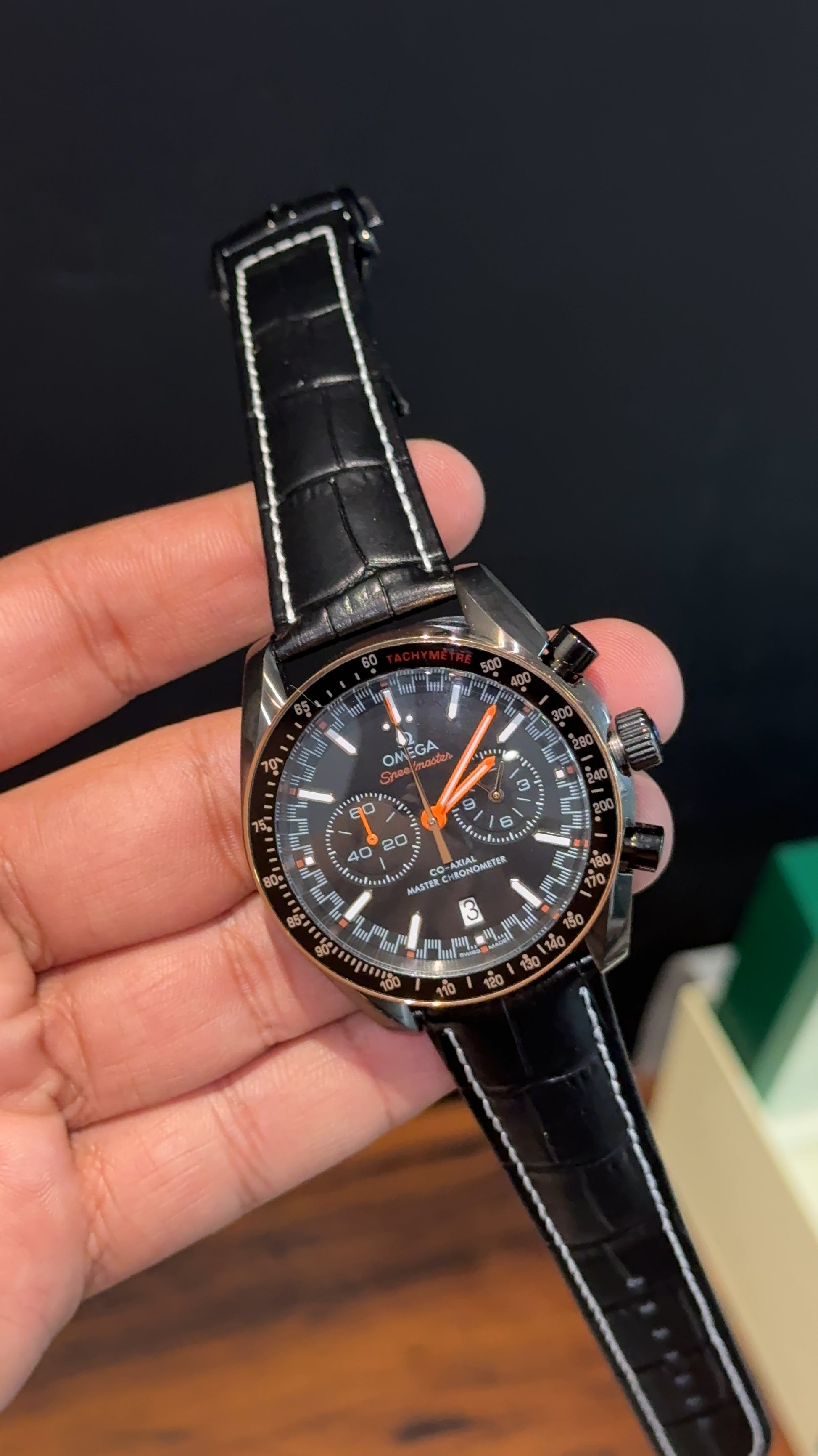 Omega Speedmaster | Black Strap | Black Case | Chrono | Orange Niddles | Black Dial - twentyfour