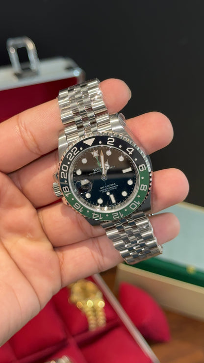 Premium GMT Sprite | Silver Chain | Black Dial