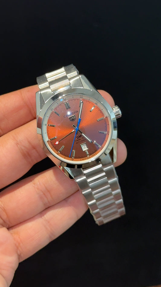 Tag Carrera | Silver Chain | Twin Time | Shaddy Brown Dial