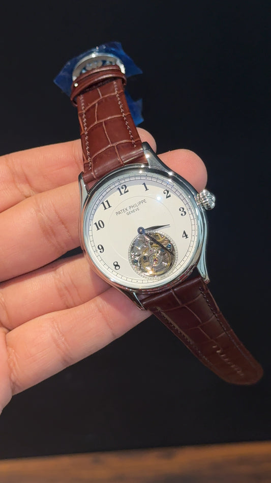 Pp Auto | Pendulum | Silver | Brown Strap | White Digits Dial