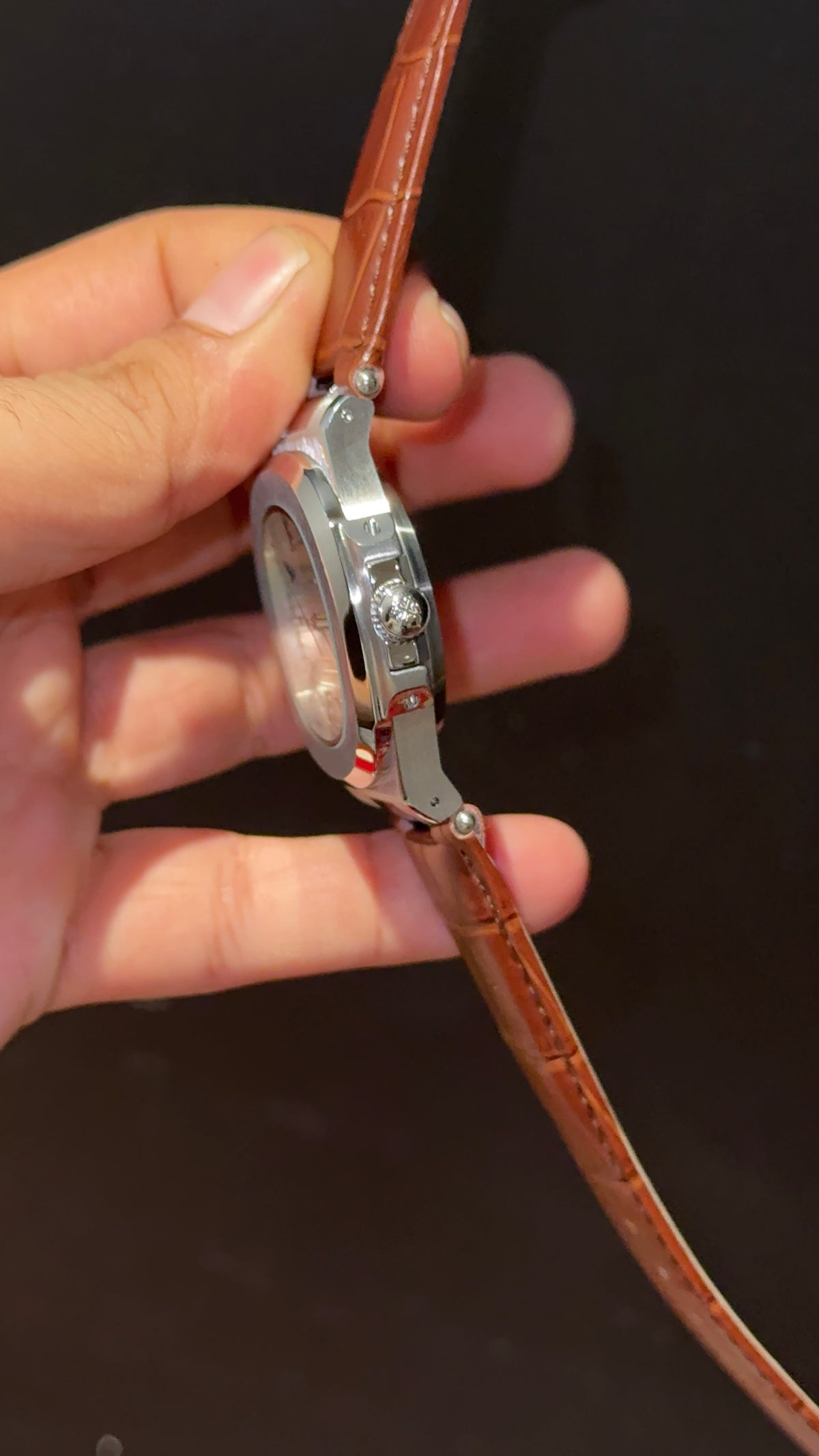 Pp Auto | Silver | White Dial | Brown Leather Strap