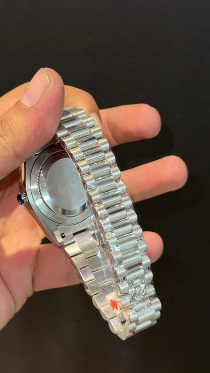 Premium Daydate | Silver Chain | Silver Meteorite Dial