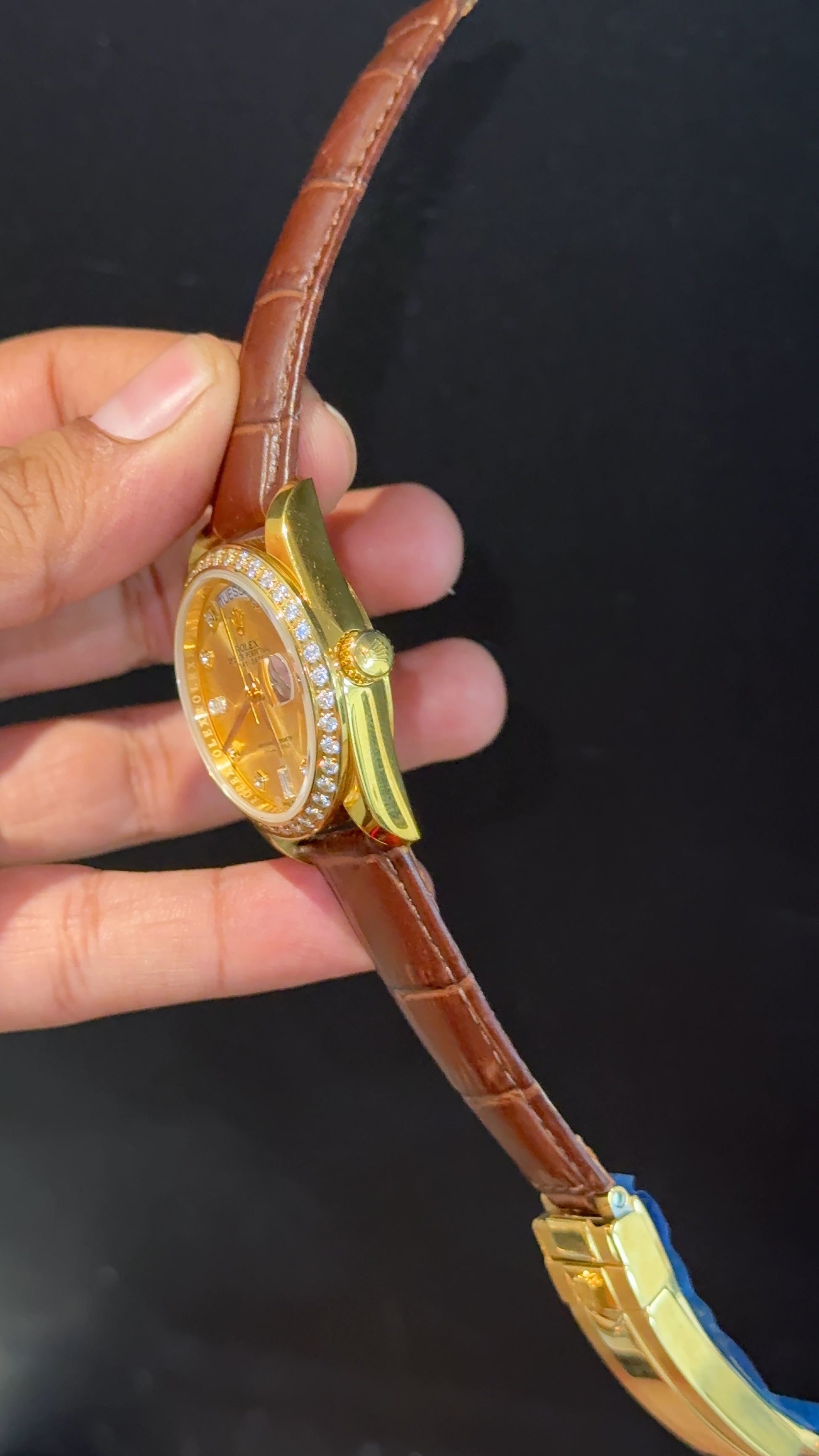 Daydate | 36mm | Gold Diamond Case | Brown Leather Strap | Gold Diamond Dial - twentyfour