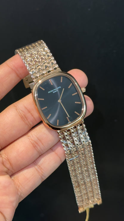 Pp Ellipse | Rose Mesh Chain | Black Ebony Dial