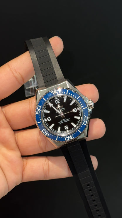 Omega Seamaster| Blue Bezel Planet Ocean | Black Silicone Strap | Black Dial