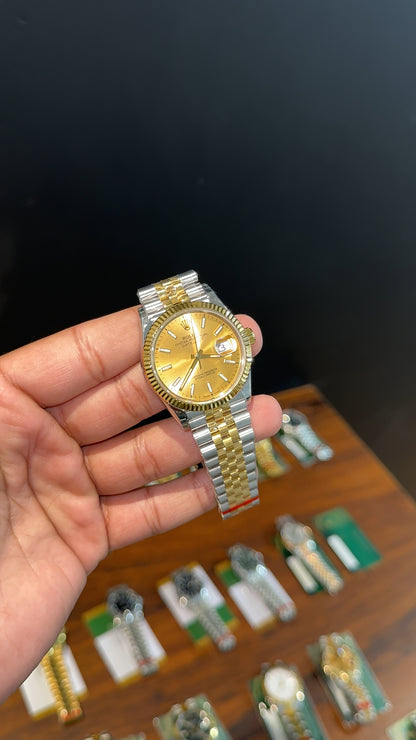 Premium Datejust | 36mm | Gold Two Tone Chain  | Gold Dial