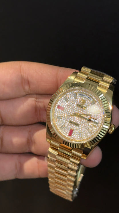 Premium Daydate | Gold Chain | White Diamond Dial