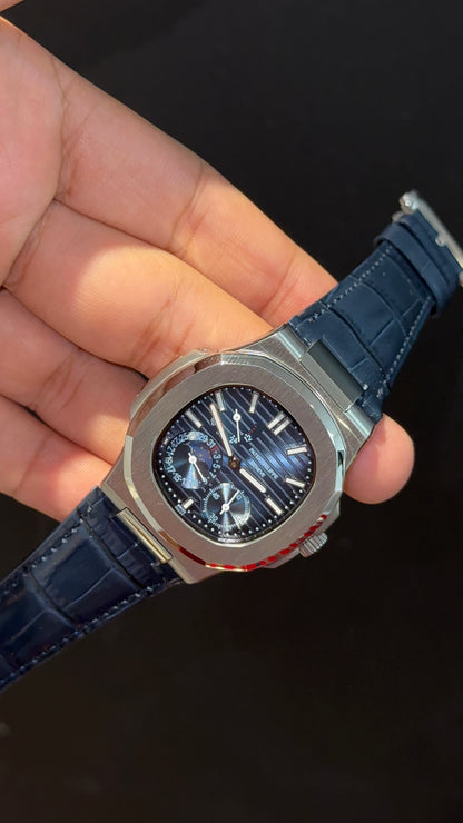 Pp Auto | Silver Case | Blue Strap | Moonphase | Sub Blue Dial