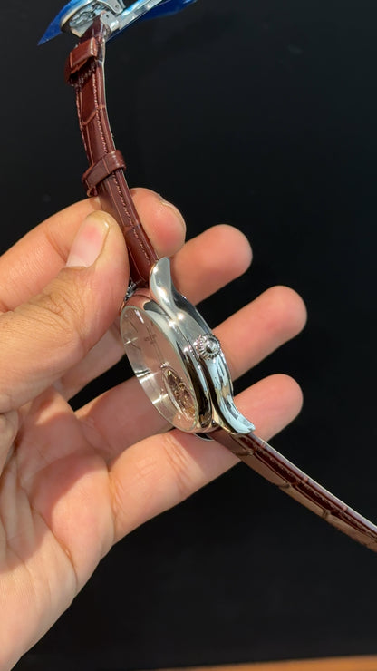 Patek Auto | Silver | Brown Leather Strap | Pendulum | White Dial