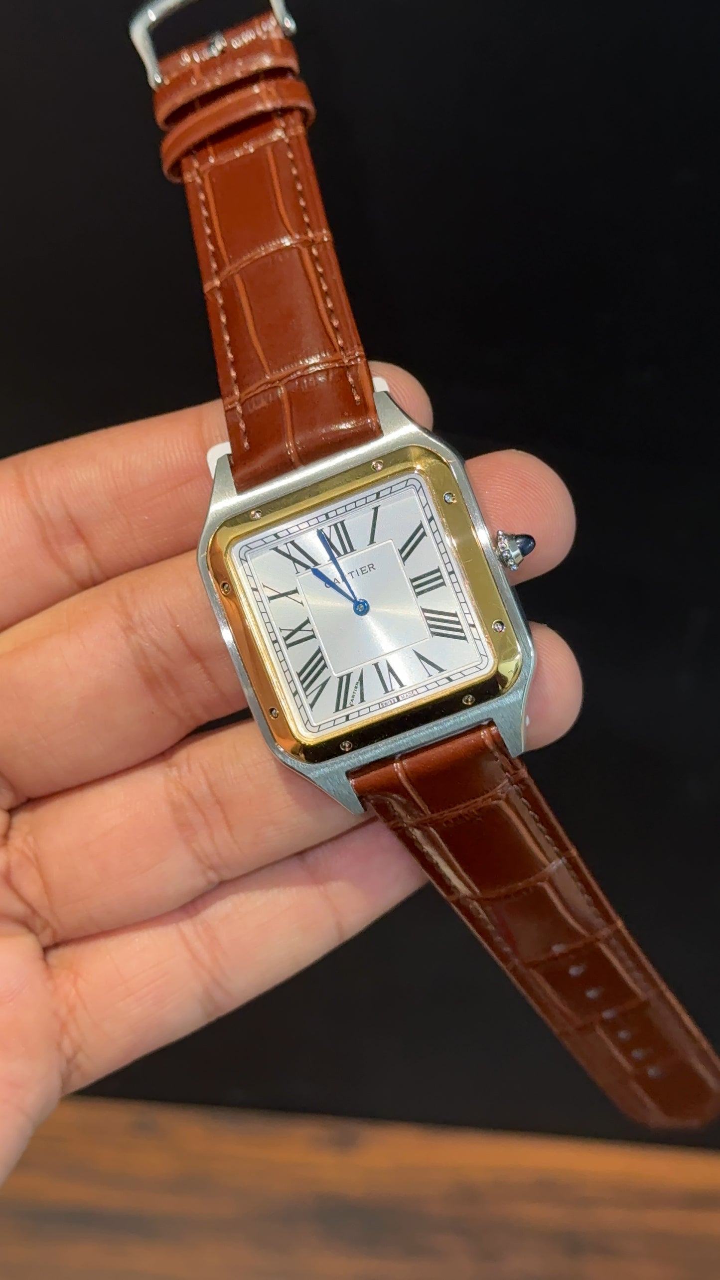 Cartier Dumont Lacquer | Gold Two Tone Case | Brown Leather Strap | White Dial - twentyfour