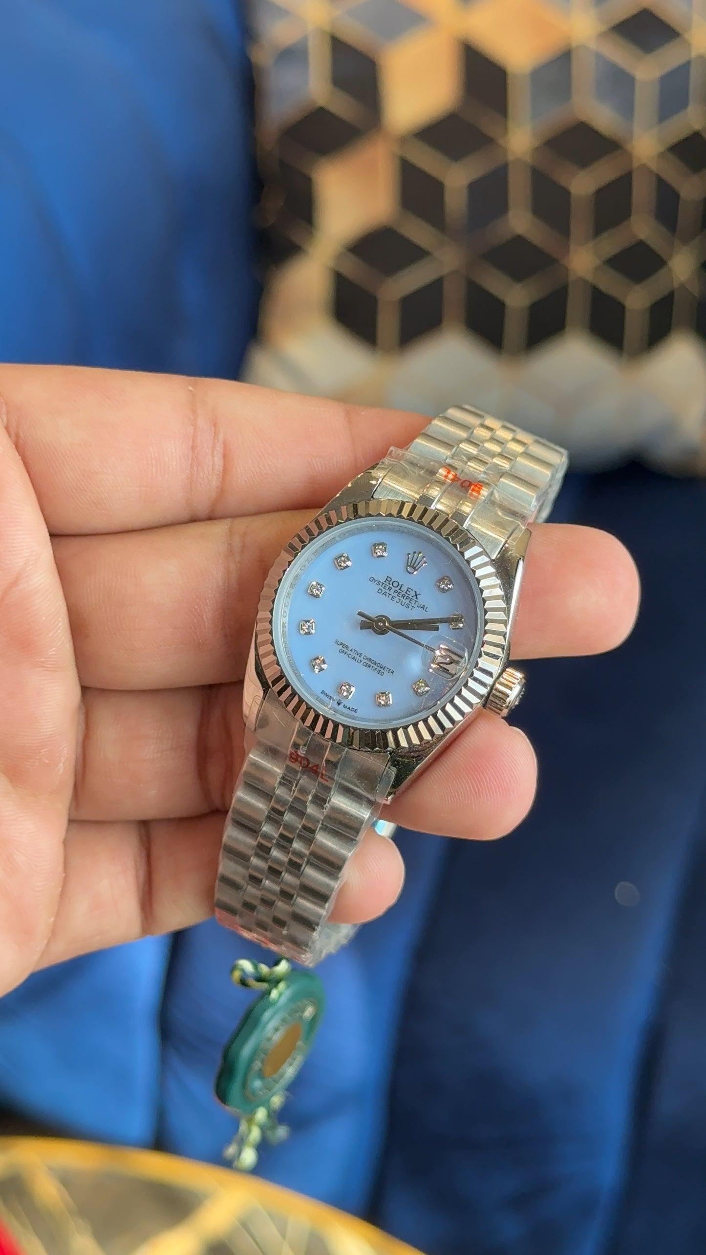 Datejust 27mm silver skyblue dial diamond digit jubilee chain