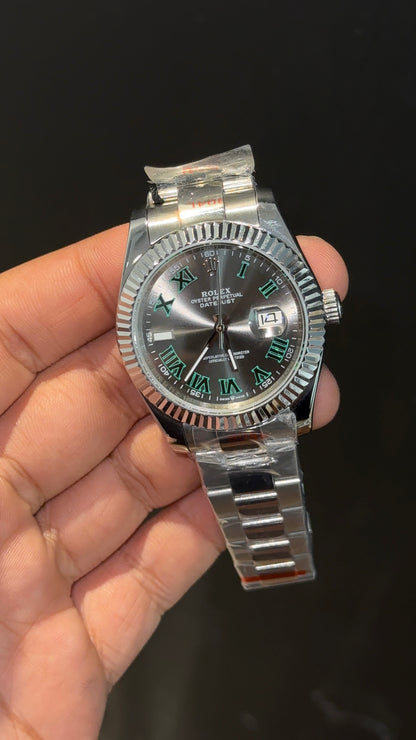 Datejust | Silver Oyester Chain | Dark Grey Wimbeldon Dial