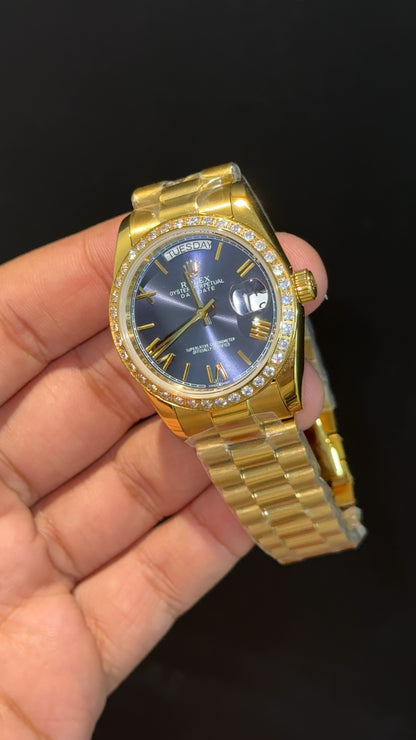 Daydate | 36mm | Gold Chain | Diamond Case | Purplish Index Dial - twentyfour