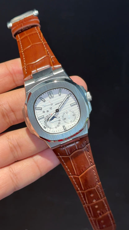 Pp Auto | Silver Case | Brown Strap | Moonphase | Sub White Dial