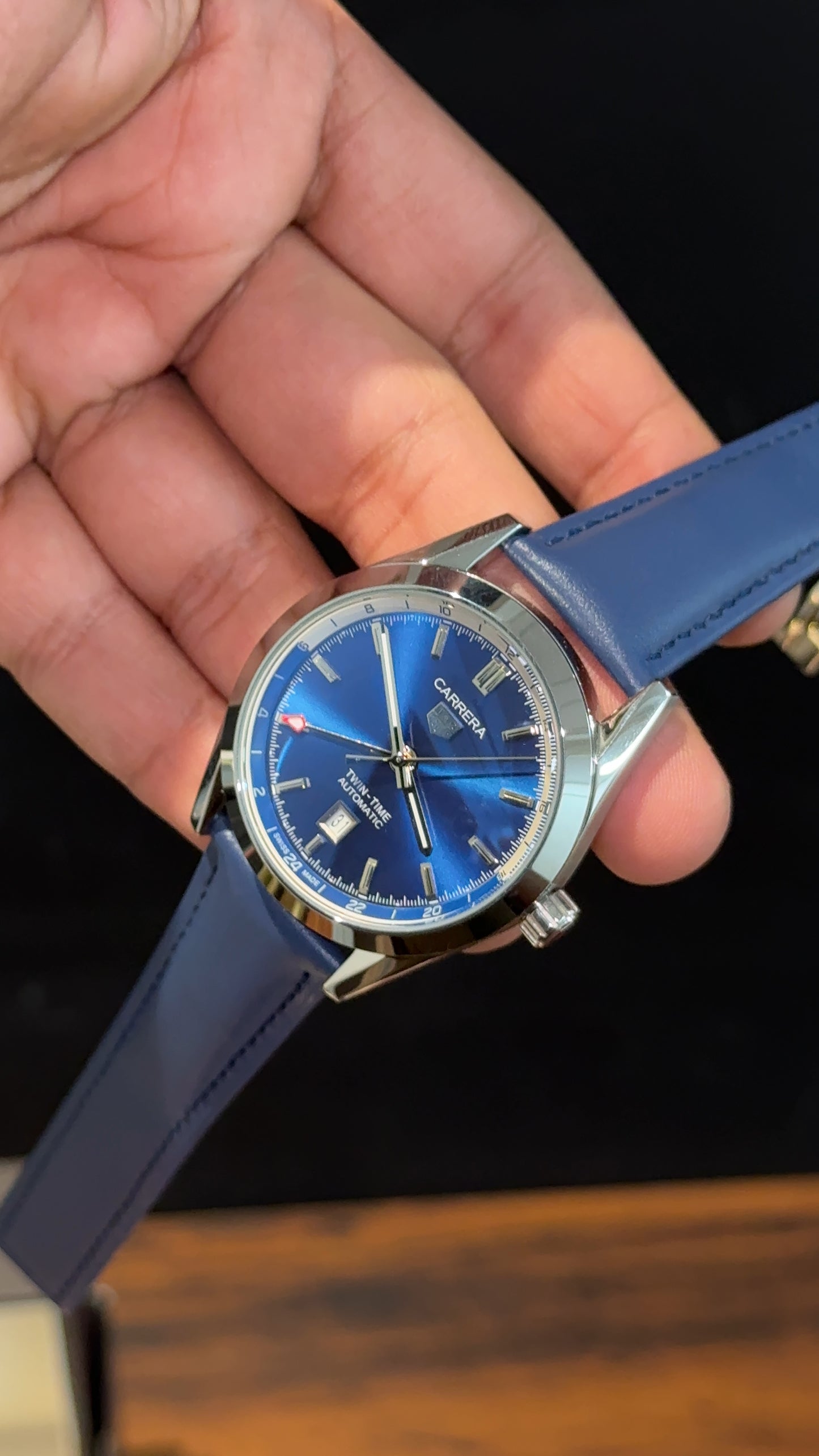 Tag Carrera | Blue Leather Strap | Twin Time | Blue Dial