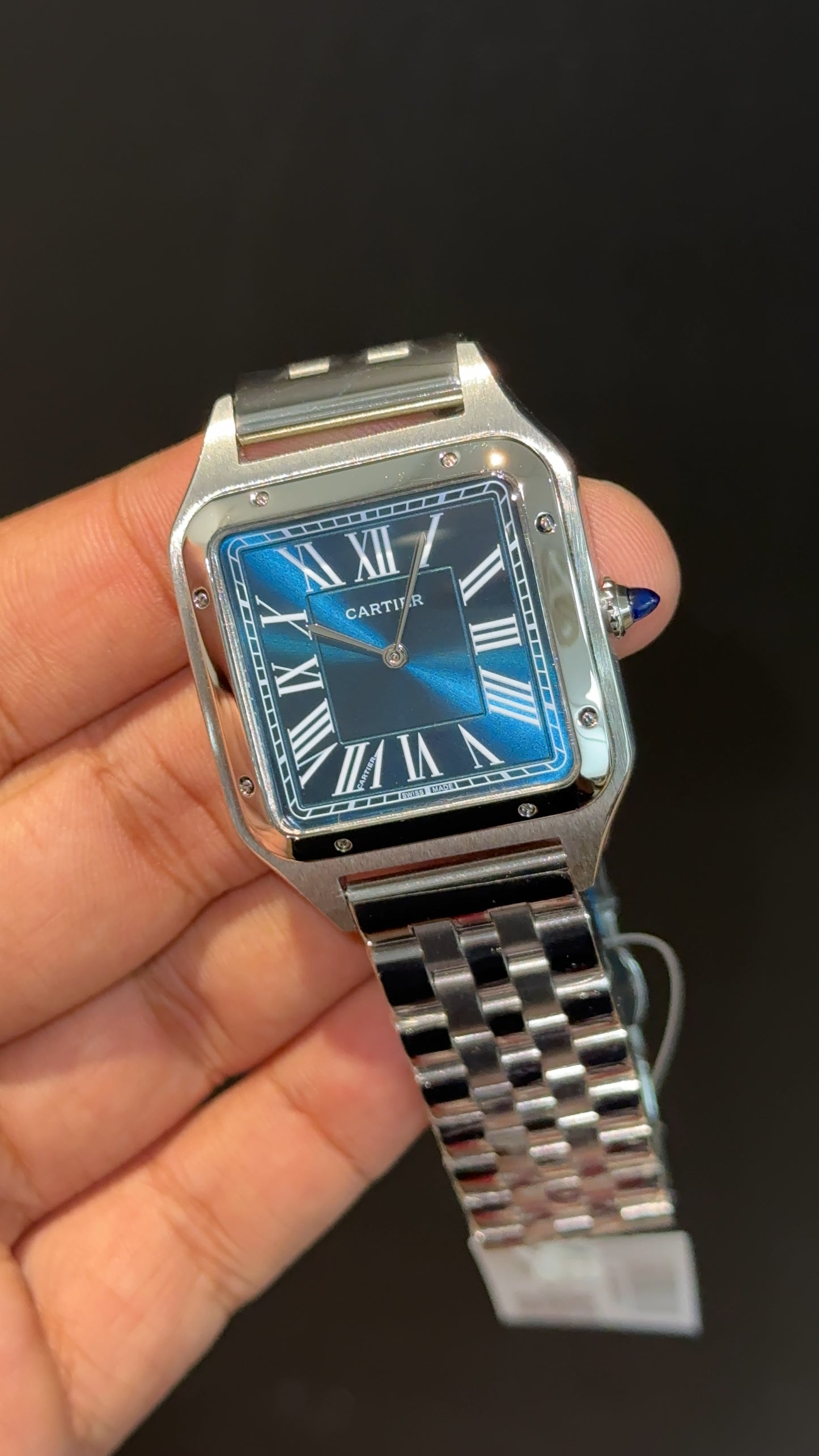 Santos De Cartier | Slim Edition | Silver Chain | Blue Dial