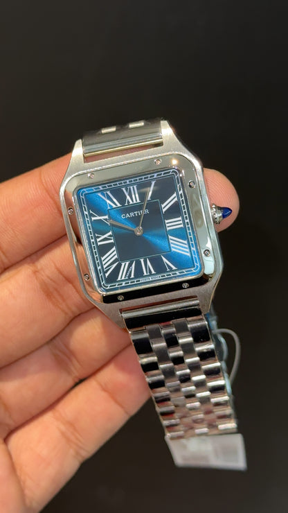 Santos De Cartier | Slim Edition | Silver Chain | Blue Dial