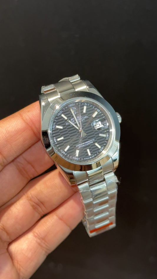 Datejust | Silver Oyester Chain | Plain Bezel | Grey Lines Dial - twentyfour