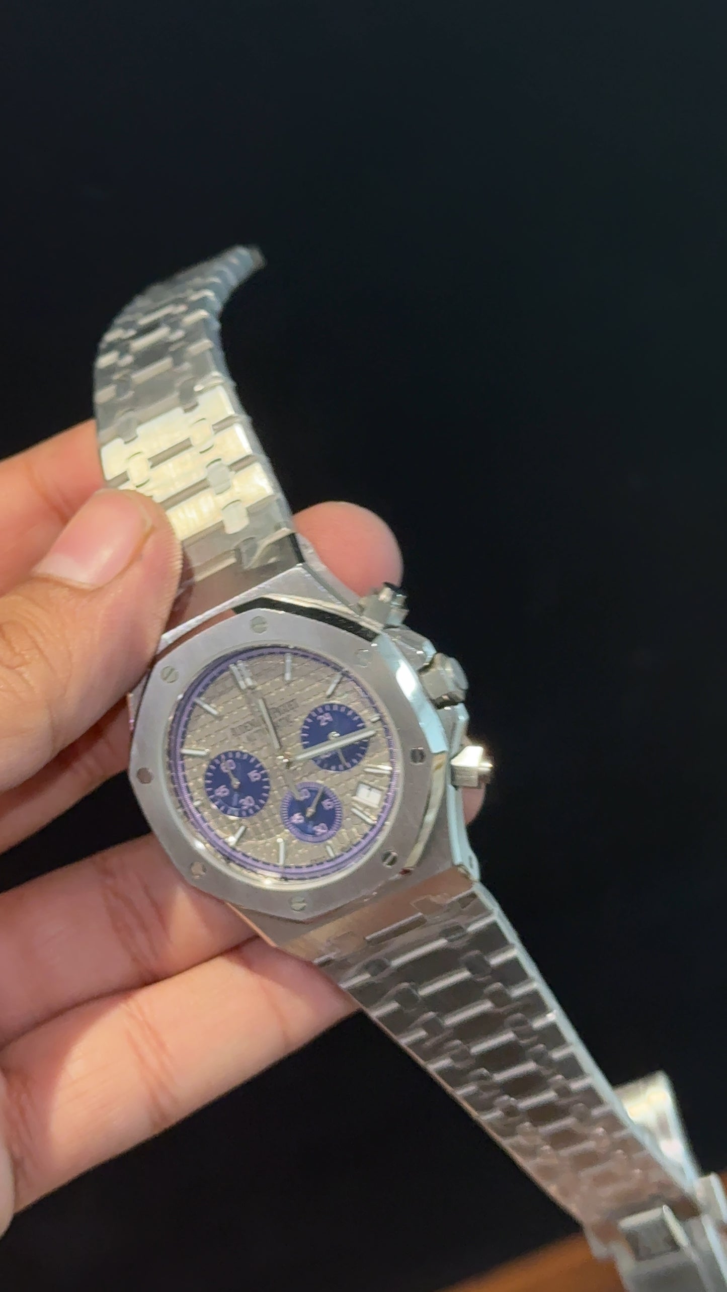 AP | Purple Chrono | Silver Chain |  Greyish Box Dial
