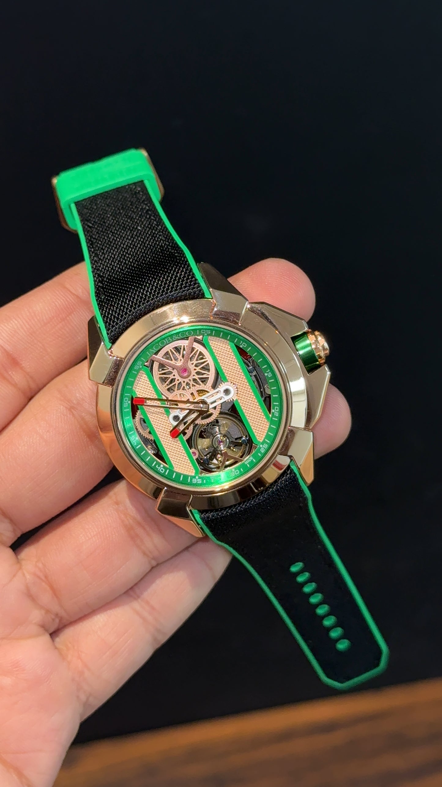 Jacob And Co | Rose Case | CR7 Edition | Green Strap | Pendulum | Green Machine Dial