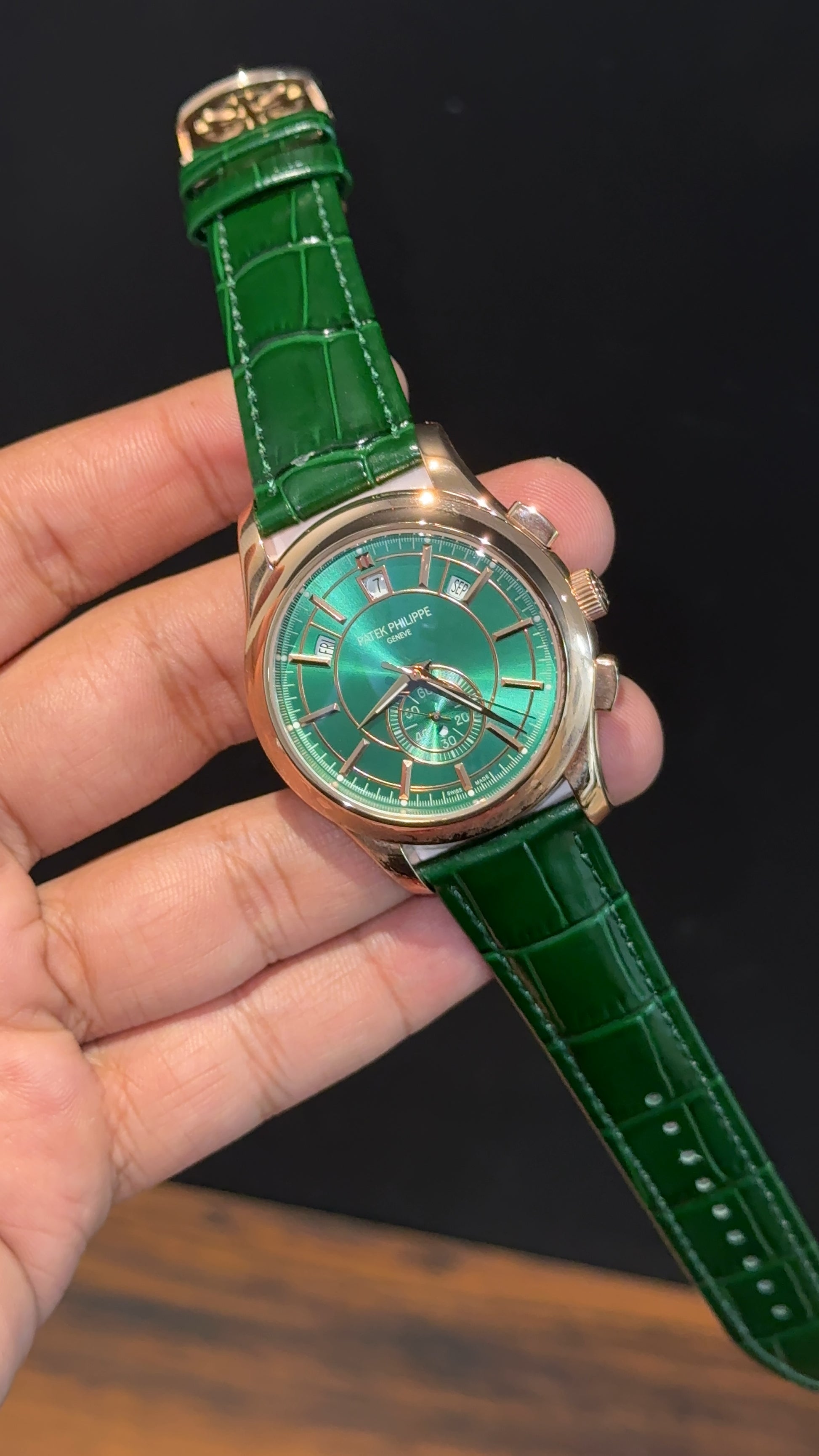 Pp Auto | Annual Calendar Edition | Rose | Green Strap | Green Dial - twentyfour